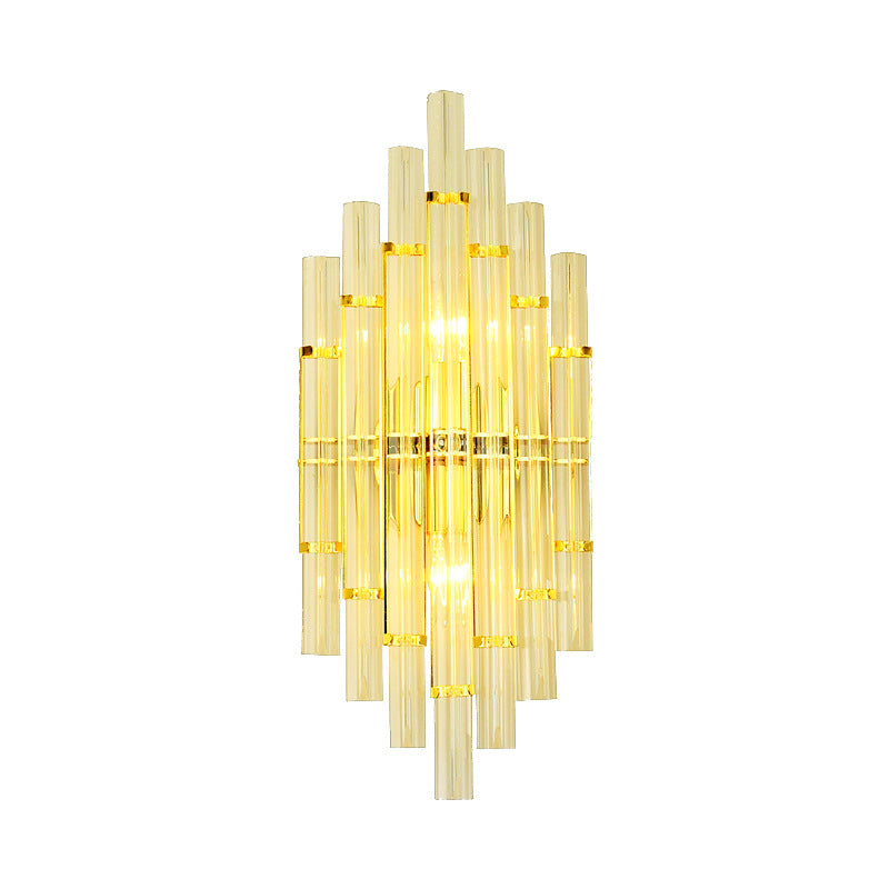 Modern Light Luxury Crystal Geometric Column Hardware Rechargeable 2-Light Wall Sconce Lamp