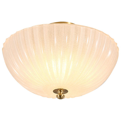 Modern Light Luxury Glass Shell Round Copper 3-Light Semi-Flush Mount Ceiling Light