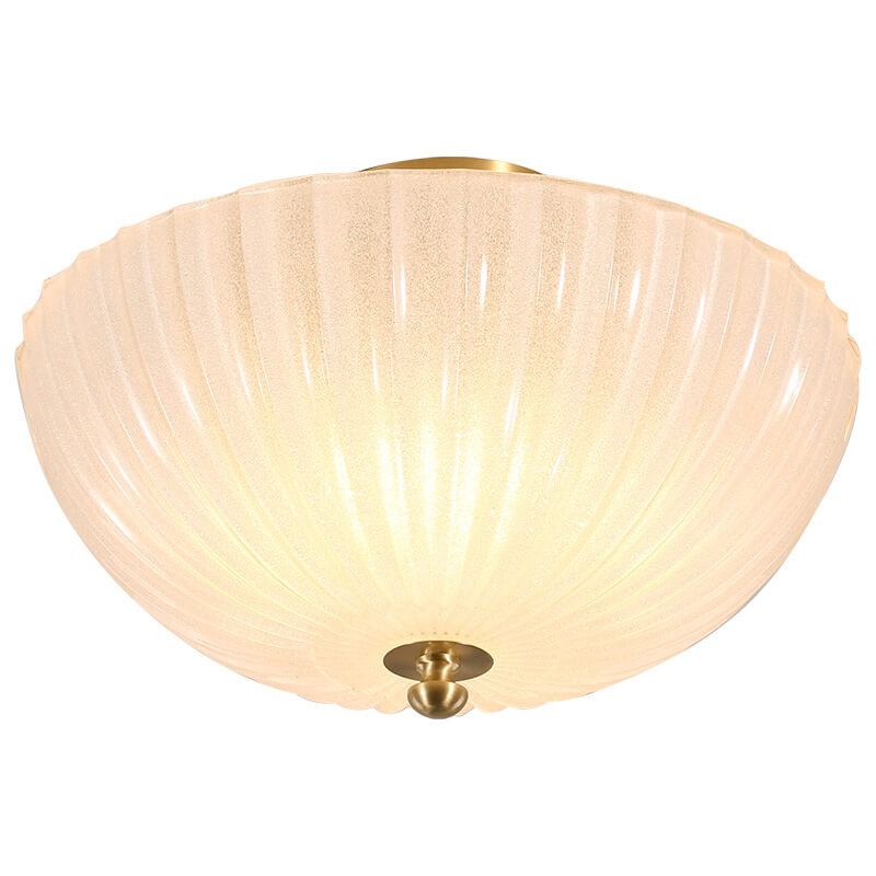 Modern Light Luxury Glass Shell Round Copper 3-Light Semi-Flush Mount Ceiling Light