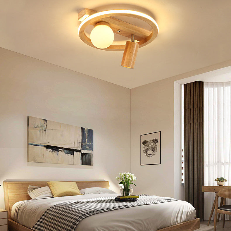 Nordic Simple Wooden Round LED Flush Mount Light