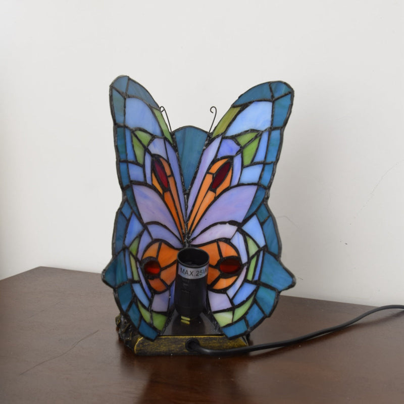 European Vintage Tiffany Butterfly Stained Glass Iron 1-Light Table Lamp