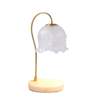 Contemporary Creative Bell Orchid Glass Shade Marble Base 1-Light Melting Wax Table Lamp For Study