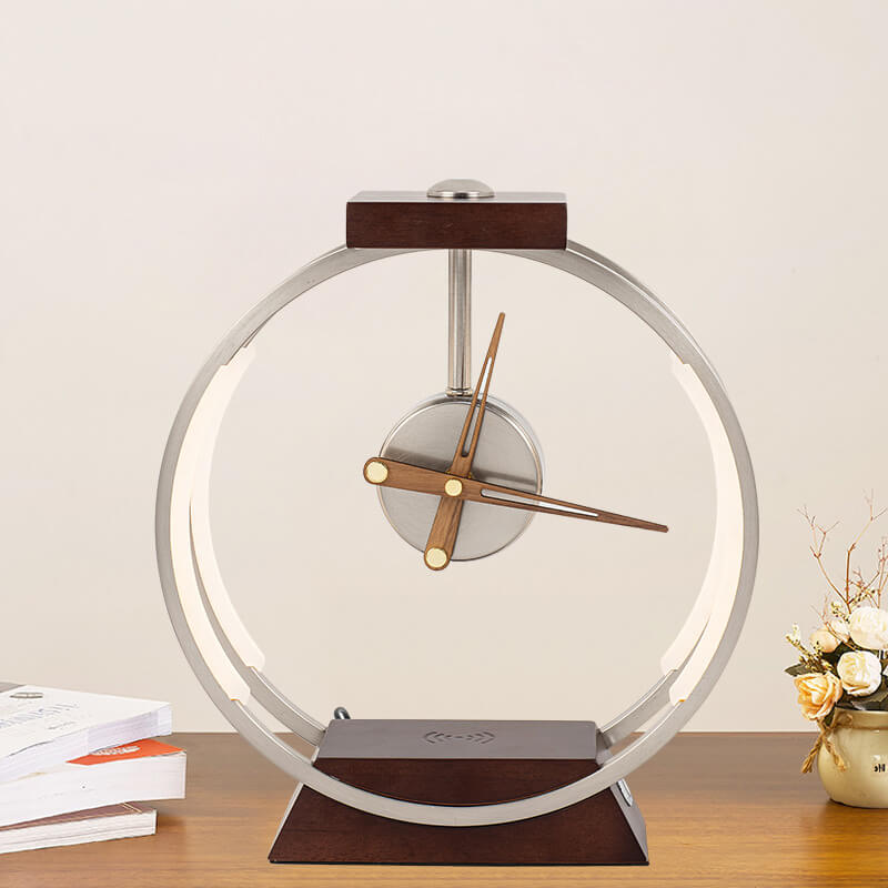 Modern Luxury Clock Design Wireless Charging LED Touch Table Lamp