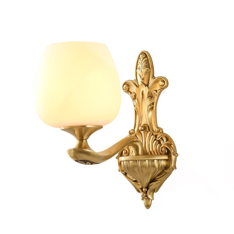 Lampe de luxe européenne en laiton avec tasse en verre, Base sculptée, applique murale à 1/2 lumières 