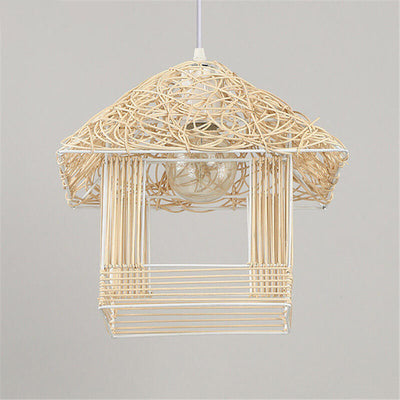 Creative Handmade Rattan Weaving Birdcage 1-Light Pendant Light