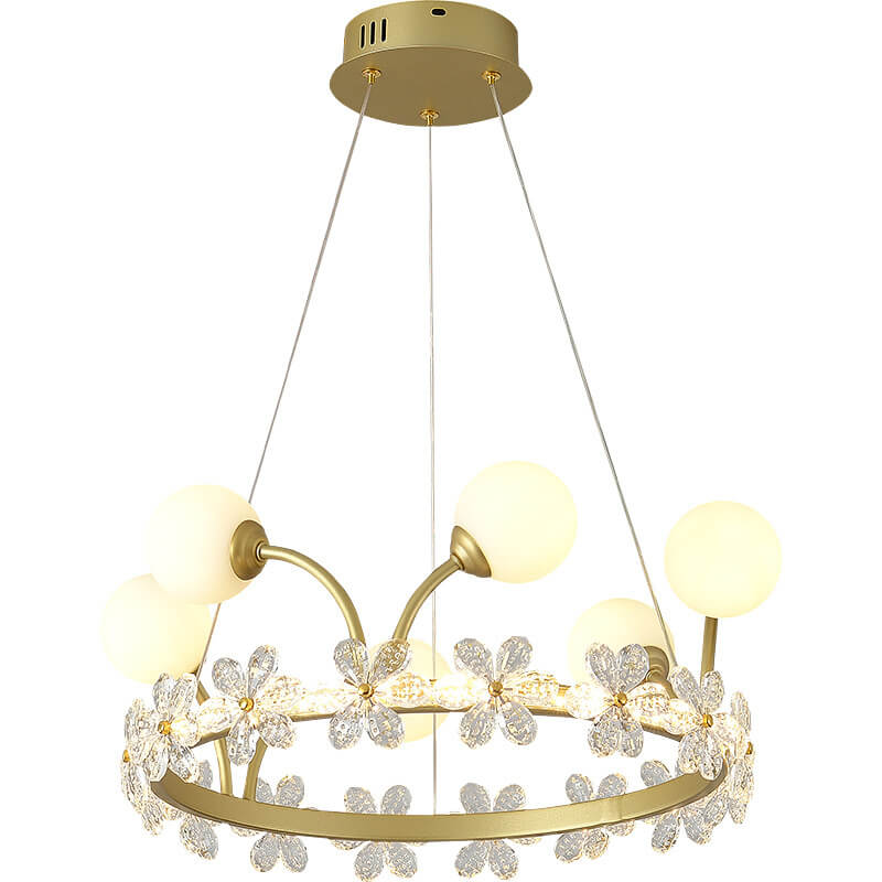 Modern Luxury Gold Finish Frame Crystal Flower Edging 6/8/10-Light Chandelier For Living Room