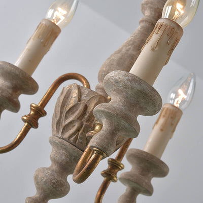 Chandelier à 3 lumières, bougeoir créatif en bois massif, Vintage français 