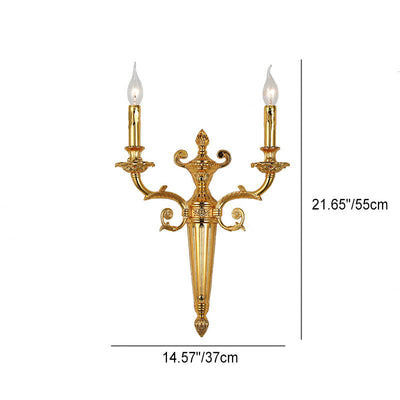 European Vintage Carved Candle Holder Long Arm 2-Light Wall Sconce Lamp