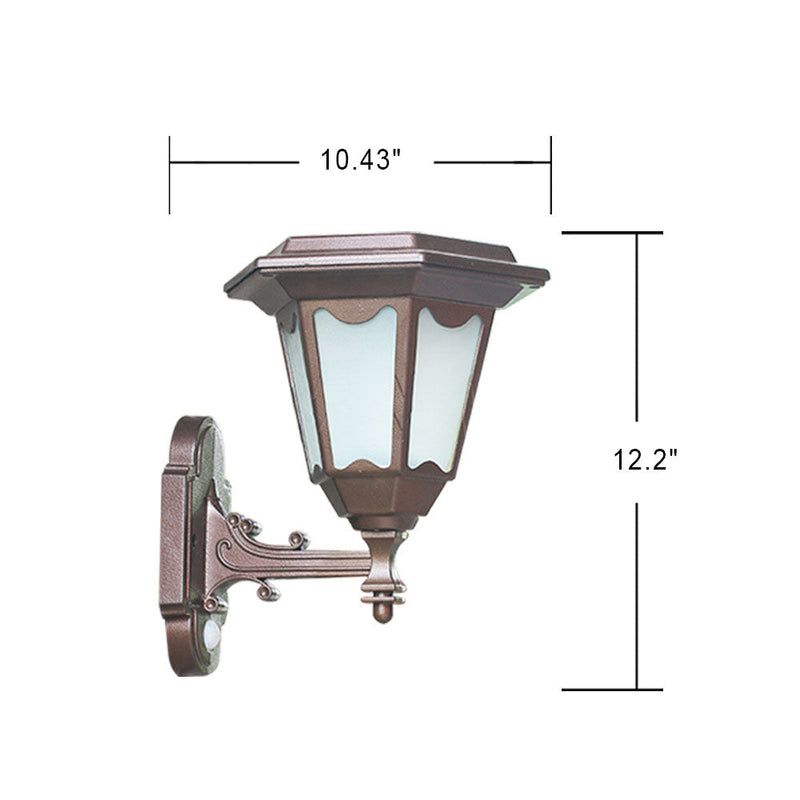 Outdoor Solar Hexagonal Lantern Human Sensor LED Waterproof Wall Sconce Lamp