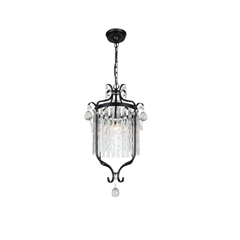 European Light Luxury Crystal Strip Cage Iron 1-Light Pendant Light