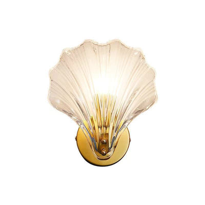 Contemporary Luxury Shell Glass Brass Finish Frame 1-Light Wall Sconce Lamp For Bedroom