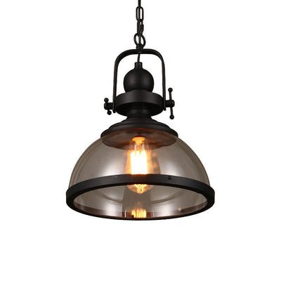 Traditional Farmhouse Iron Semi-Circular Glass Shade 1-Light Pendant Light For Dining Room