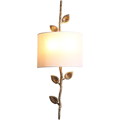 Nordic Light Luxury Brass Branch Leaf Fabric 2-Light Wall Sconce Lamp