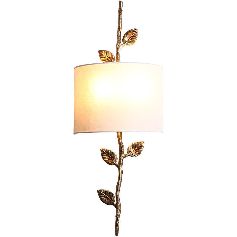 Nordic Light Luxury Brass Branch Leaf Fabric 2-Light Wall Sconce Lamp