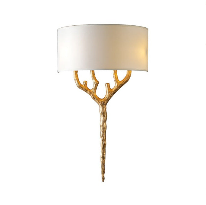 Europe Luxury Fabric Brass Branches 2-Light Wall Sconce Lamp