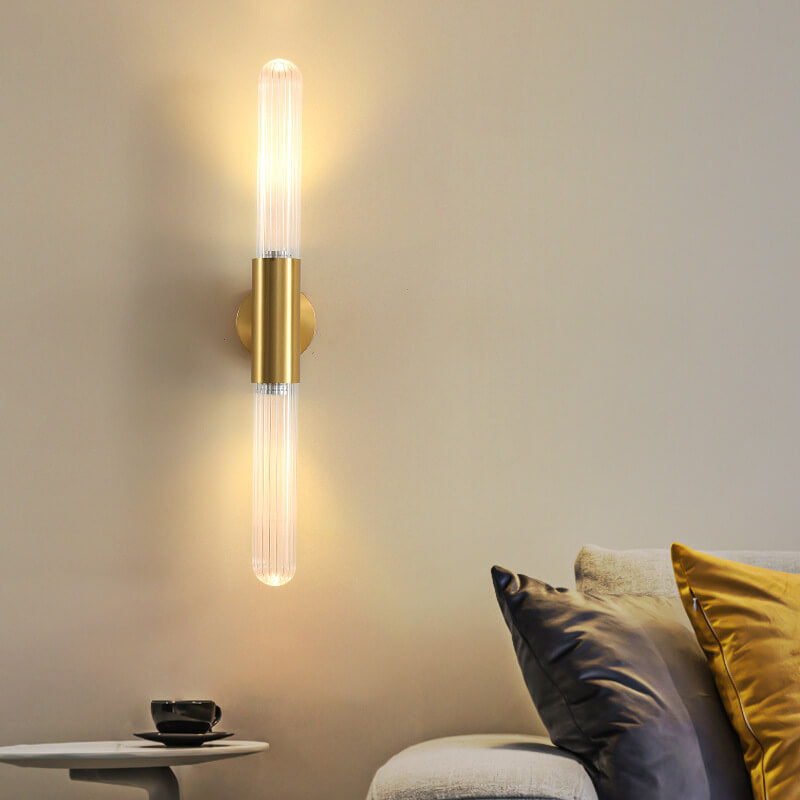 Modern Light Luxury Long Gold Clear Copper Glass 1-Light Wall Sconce Lamp