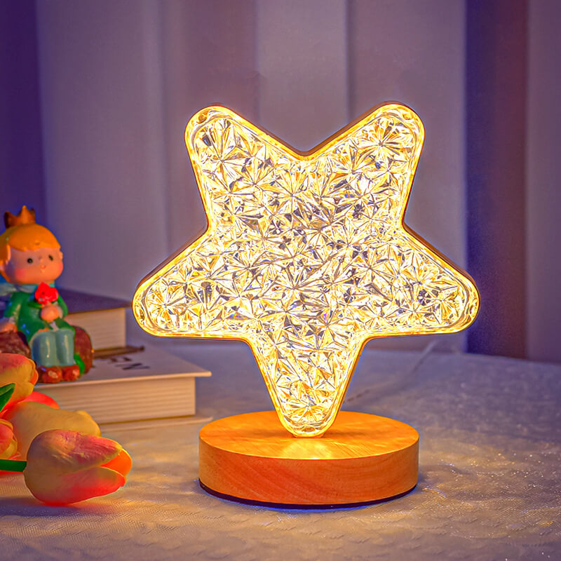 Nordic Creative Acrylic Moon Star Wood LED USB Table Lamp