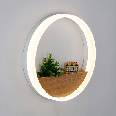 Creative Solid Wood Acrylic Storage Decoration Round LED Wall Sconce Lamp