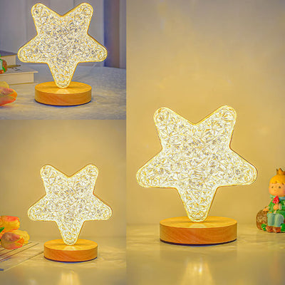 Nordic Creative Acrylic Moon Star Wood LED USB Table Lamp