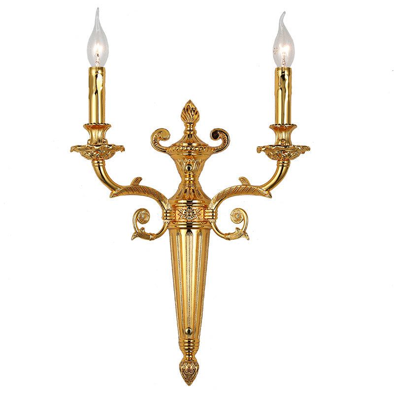 European Vintage Carved Candle Holder Long Arm 2-Light Wall Sconce Lamp