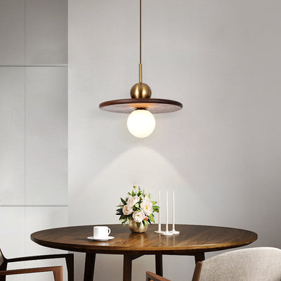 Nordic Vintage Walnut Disc Round Ball 1 - Light Pendant Light