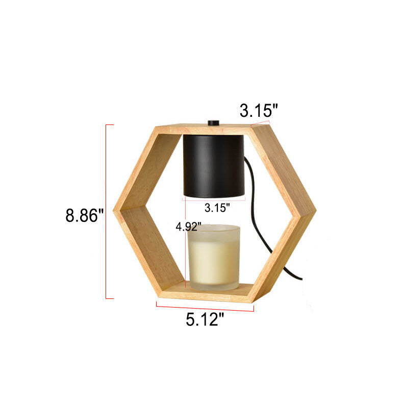 Nordische, minimalistische, sechseckige Tischlampe aus schmelzendem Wachs mit 1 Leuchte aus Holz