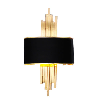 Modern Luxury Iron Straight Line Fabric Cylinder Shade 2-Light Wall Sconce Lamp For Living Room