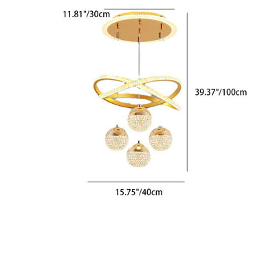 Lustre moderne de LED de boule de Globe acrylique de bande en aluminium virevoltant de luxe pour le salon 