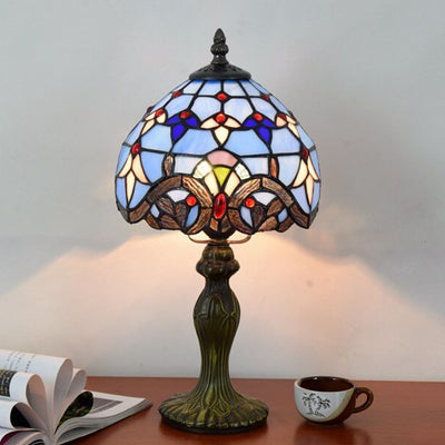 European Style Tiffany Blue Baroque Stained Glass Round 1-Light Table Lamp