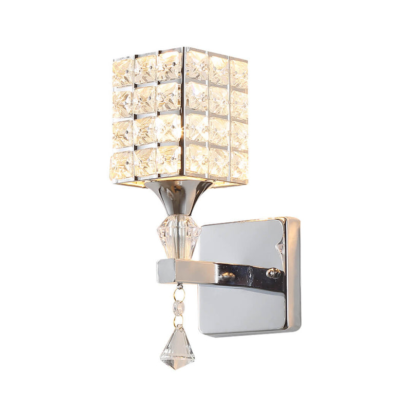 Modern Minimalist Silver Crystal Square 1-Light Wall Sconce Lamp