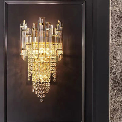 Modern Luxury Tassel Crystal Stainless Steel 3-Light Wall Sconce Lamp