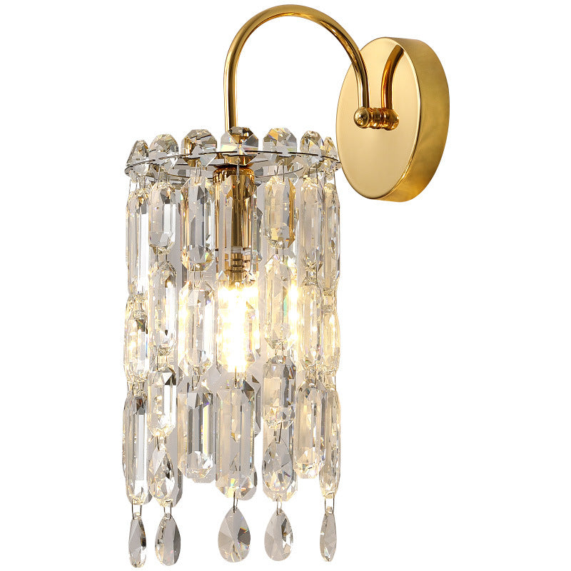 Modern Luxury Gold Finish Frame Dazzling Prismatic Crystal 1-Light Wall Sconce Lamp For Living Room