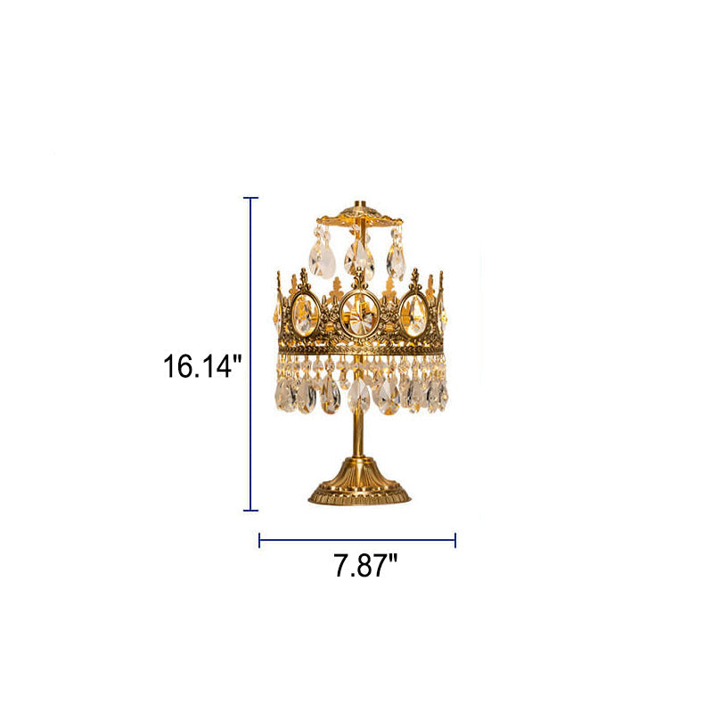 French Vintage Crown Crystal Tassel 2-Light Table Lamp