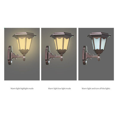 Outdoor Solar Hexagonal Lantern Human Sensor LED Waterproof Wall Sconce Lamp