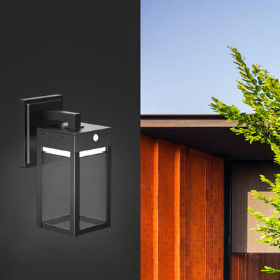 Solar Outdoor Modern Square Cage Body Sensor LED Wall Sconce Lamp