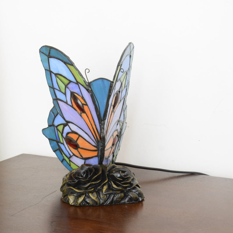 European Vintage Tiffany Butterfly Stained Glass Iron 1-Light Table Lamp