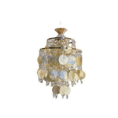 Traditional French Provincial Golden Shell Crystal Beads Round 1-Light Pendant Light for Living Room