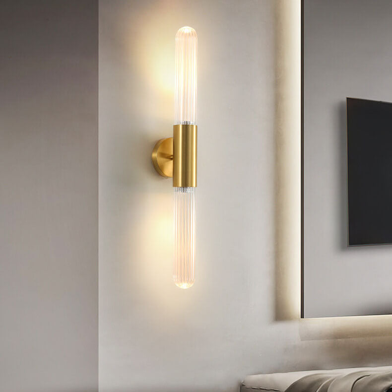 Modern Light Luxury Long Gold Clear Copper Glass 1-Light Wall Sconce Lamp