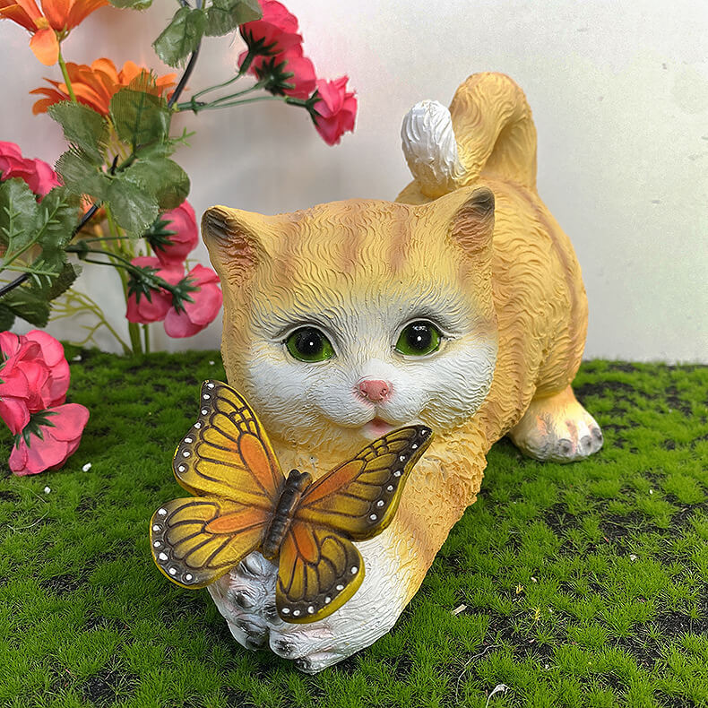 Outdoor Solar Cute Kitten Butterfly LED Resin Decorative Light