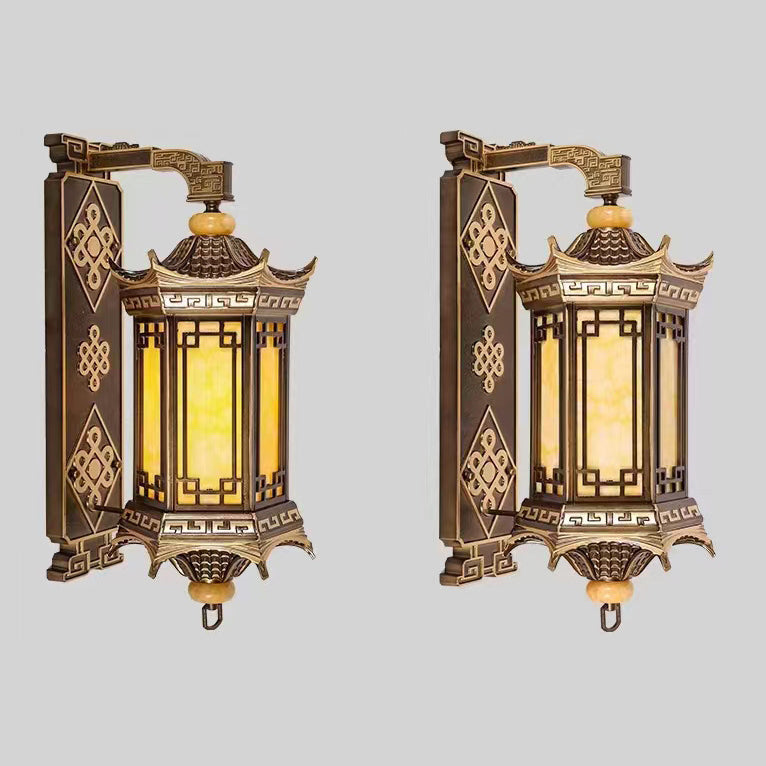 Traditional European Aluminum Octagonal Pavilion Imitation Marble Shade 1-Light Wall Sconce Lamp For Outdoor Patio