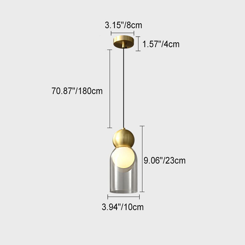 Modern Light Luxury Glass Column Copper Ball 1-Light Pendant Light