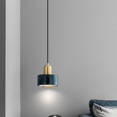 Contemporary Scandinavian Cylinder Marble Shade 1-Light Pendant Light For Living Room