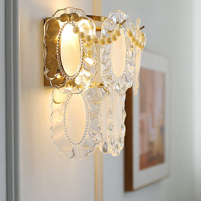 Contemporary Luxury Gold Finish Frame Pearl Water Grain Glass Sheet 2-Light Wall Sconce Lamp For Living Room