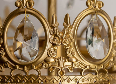 Französische Vintage Crown Crystal Quaste 2-flammige Tischlampe