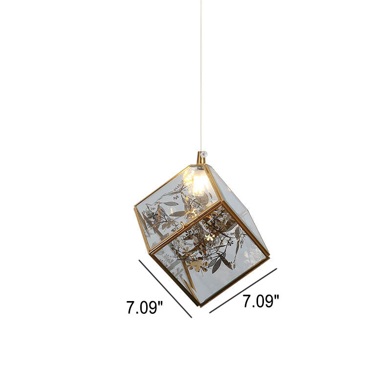 Nordic Square Brass Glass 1-Light Pendant Light