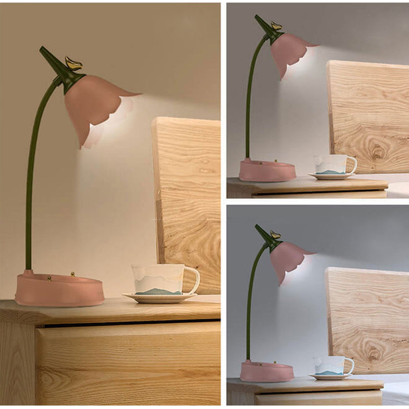 LED-Tischlampe mit kreativem ABS-Blumen- und Vogeldesign