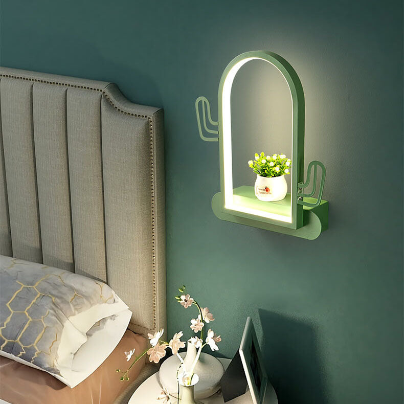 Modern Wrought Iron Acrylic Heart Cactus LED Wall Sconce Lamp