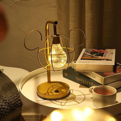 Lampe de table à batterie décorative LED avec cage en métal de souris créative 