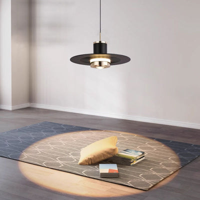 Modern Minimalist Cylinder Flying Saucer Hardware LED Pendant Light For Living Room