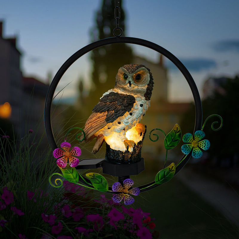 European Retro Creative Owl Resin Solar Outdoor Patio Decorative LED Pendant Light